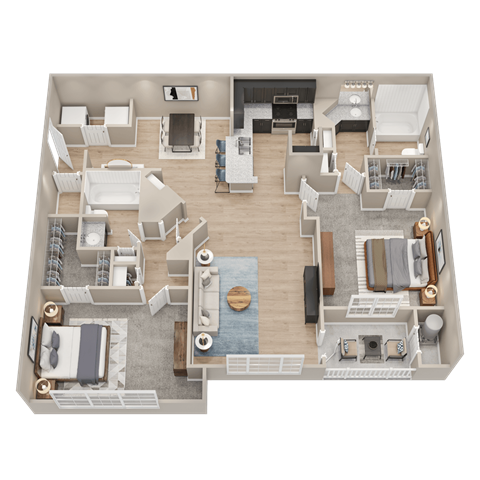 Floor plan for 2 beds, 2 baths, 1335 sqft